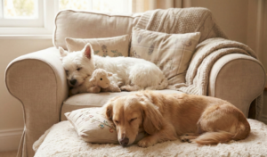 ダックスフントとテリアが一緒に寝ている